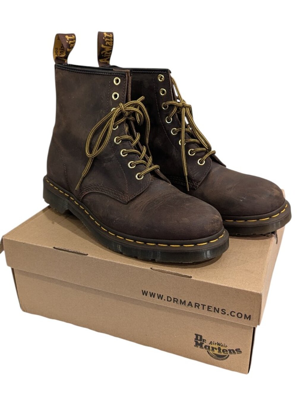 DR. MARTENS 1460 Crazy Horse Leather Lace Up Boots Distressed Oil Finished